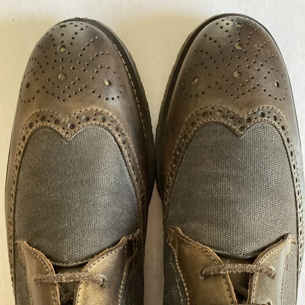 John Varvatos Men’s Brown Wing Tip Derby Shoes Size 9.5 M. Made in Brazil
